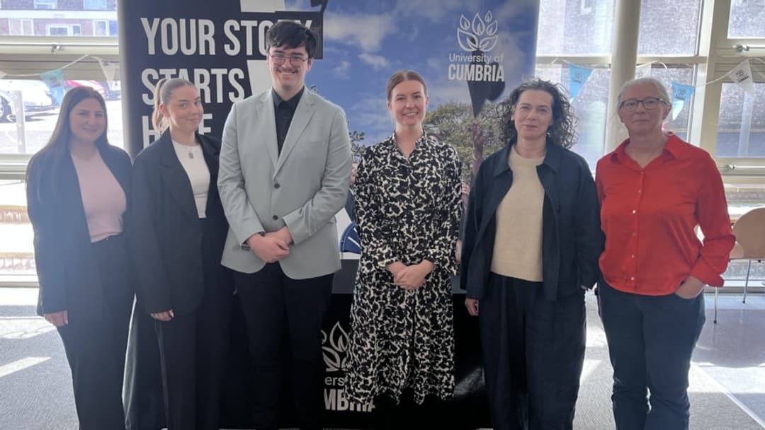 l-r: University of Cumbria Law Society representatives with barrister Gerard Rogerson and LLB (Hons) programme leaders Fiona Buchanan and Fiona Boyl