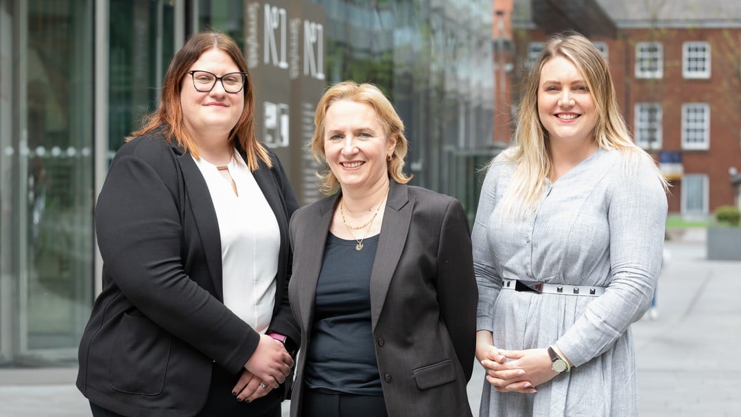 Kathryn Fearn, Lorna Hardman and Bethan Parry outside Browne Jacobson's Manchester office